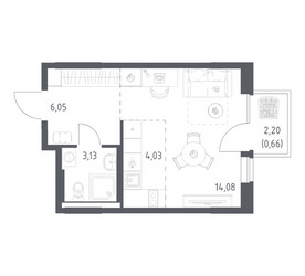 Планировка студии(квартира) площадью 27.95 квадратных метров в ЖК “ЖК Квартал Авиаторов”