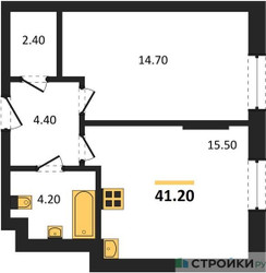 Планировка однокомнатной(квартира) площадью 41.2 квадратных метров в ЖК “ЖК Переделкино Ближнее”