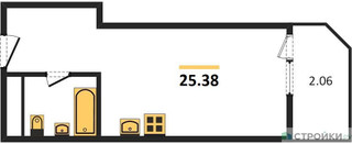 Планировка однокомнатной(квартира) площадью 25.4 квадратных метров в “ЖК Одинбург”