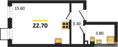 Планировка студии(квартира) площадью 22.7 квадратных метров в ЖК “ЖК Лучи-2”