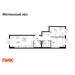 Планировка двухкомнатной(квартира) площадью 58.8 квадратных метров в ЖК “ЖК Митинский лес”