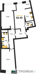Планировка двухкомнатной(квартира) площадью 82.45 квадратных метров в ЖК “ЖК Маршал”