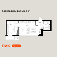 Планировка однокомнатной(квартира) площадью 35.3 квадратных метров в “ЖК Кавказский бульвар 51”