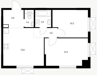 Планировка двухкомнатной(квартира) площадью 49 квадратных метров в ЖК “ЖК Волжский Парк”