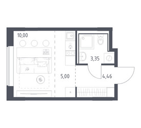 Планировка студии(квартира) площадью 22.81 квадратных метров в ЖК “ЖК Прибрежный Парк”