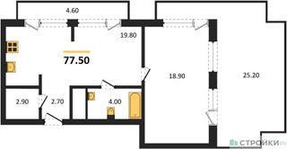 Планировка однокомнатной(квартира) площадью 77.5 квадратных метров в “ЖК Квартал Издание”