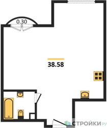 Планировка однокомнатной(квартира) площадью 38.58 квадратных метров в ЖК “ЖК Дом Достижение”