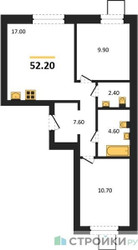 Планировка двухкомнатной(квартира) площадью 52.2 квадратных метров в ЖК “ЖК Лесная Отрада”