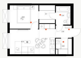 Планировка однокомнатной(квартира) площадью 37.7 квадратных метров в “ЖК Плеханова 11”
