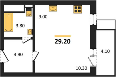 Планировка студии(квартира) площадью 29.2 квадратных метров в ЖК “ЖК Союзный”