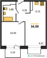 Планировка однокомнатной(квартира) площадью 34.99 квадратных метров в “ЖК Томилино Парк”