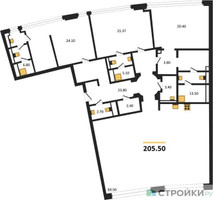 Планировка трехкомнатной(квартира) площадью 205.5 квадратных метров в “ЖК Николь”