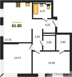 Планировка двухкомнатной(квартира) площадью 61.8 квадратных метров в “ЖК Квартал Герцена”