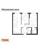 Планировка двухкомнатной(квартира) площадью 56.94 квадратных метров в “ЖК Ильинские луга”