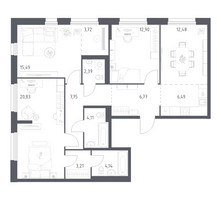 Планировка трехкомнатной(квартира) площадью 100.28 квадратных метров в “ЖК Новое Внуково”