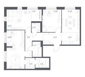 Планировка трехкомнатной(квартира) площадью 100.28 квадратных метров в ЖК “ЖК Новое Внуково”
