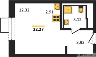 Планировка студии(квартира) площадью 22.27 квадратных метров в “ЖК Егорово Парк”