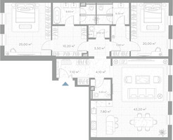 Планировка двухкомнатной(квартира) площадью 147.6 квадратных метров в “ЖК Николь”