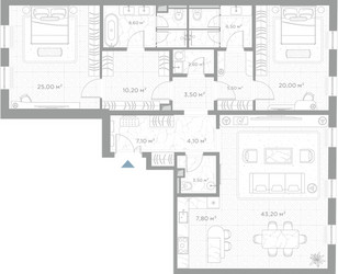 Планировка двухкомнатной(квартира) площадью 147.6 квадратных метров в ЖК “ЖК Николь”