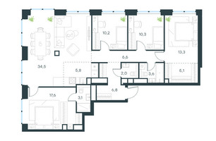 Планировка 4+ комнатной(квартира) площадью 118.9 квадратных метров в “ЖК Level Звенигородская”