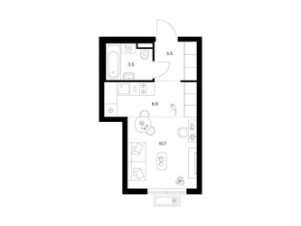 Планировка студии(квартира) площадью 24.6 квадратных метров в ЖК “ЖК Ильинские луга”