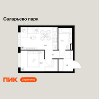 Планировка однокомнатной(квартира) площадью 34.4 квадратных метров в “ЖК Саларьево парк”