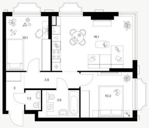 Планировка двухкомнатной(квартира) площадью 50.3 квадратных метров в ЖК “ЖК 2-й Иртышский”