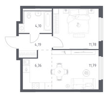 Планировка однокомнатной(квартира) площадью 38.22 квадратных метров в “ЖК Пригород Лесное”