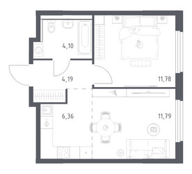 Планировка однокомнатной(квартира) площадью 38.22 квадратных метров в ЖК “ЖК Пригород Лесное”