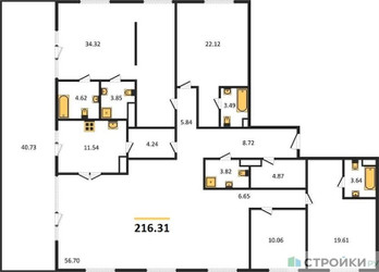 Планировка 4+ комнатной(квартира) площадью 216.4 квадратных метров в ЖК “Квартал Foriver”