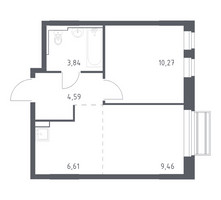 Планировка однокомнатной(квартира) площадью 34.77 квадратных метров в “ЖК Рублевский Квартал”