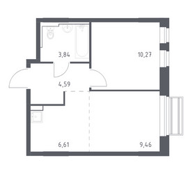 Планировка однокомнатной(квартира) площадью 34.77 квадратных метров в ЖК “ЖК Рублевский Квартал”