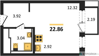 Планировка студии(квартира) площадью 22.86 квадратных метров в “ЖК Новое Видное”