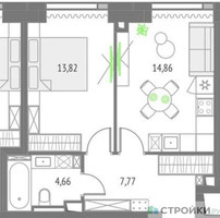 Планировка однокомнатной(квартира) площадью 41.11 квадратных метров в “ЖК Upside Towers (Апсайд Тауэрс)”