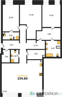 Планировка трехкомнатной(квартира) площадью 154.6 квадратных метров в “ЖК Климашкина 7/11”