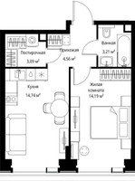 Планировка однокомнатной(квартира) площадью 39.79 квадратных метров в “Мультиквартал СИТИДЗЕН”