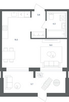 Планировка однокомнатной(квартира) площадью 37.3 квадратных метров в “ЖК Равновесие”