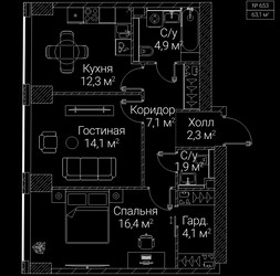 Планировка двухкомнатной(квартира) площадью 63.1 квадратных метров в ЖК “ЖК СЕЗАР БУДУЩЕЕ”
