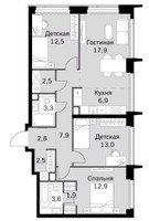 Планировка 4+ комнатной(квартира) площадью 87.7 квадратных метров в ЖК “ЖК Amber City (Амбер Сити)”