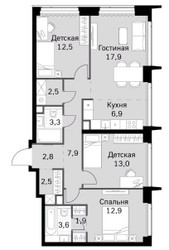 Планировка 4+ комнатной(квартира) площадью 87.7 квадратных метров в ЖК “ЖК Amber City (Амбер Сити)”