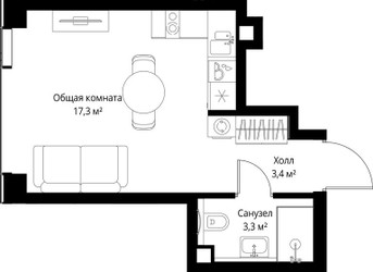 Планировка студии(квартира) площадью 28.19 квадратных метров в ЖК “ЖК Веер”