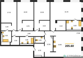 Планировка 4+ комнатной(квартира) площадью 205.6 квадратных метров в “Роскошный квартал Life Time”