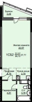 Планировка студии(квартира) площадью 38.1 квадратных метров в “ЖК Соболевка”