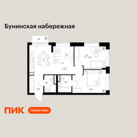 Планировка двухкомнатной(квартира) площадью 53.7 квадратных метров в “Бунинская набережная”