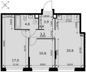 Планировка трехкомнатной(квартира) площадью 60 квадратных метров в ЖК “ЖК Симоновский вал”