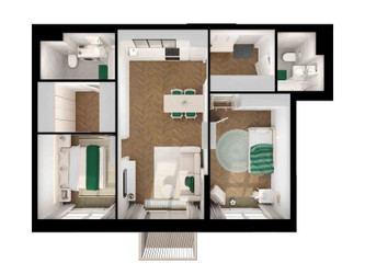 Планировка двухкомнатной(квартира) площадью 65 квадратных метров в ЖК “ЖК Кавказский бульвар 51”