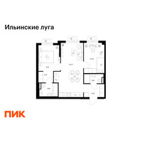 Планировка двухкомнатной(квартира) площадью 55.5 квадратных метров в “ЖК Ильинские луга”