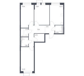 Планировка трехкомнатной(квартира) площадью 78.55 квадратных метров в ЖК “ЖК Молжаниново”