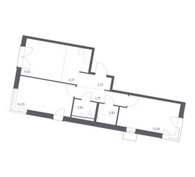 Планировка двухкомнатной(квартира) площадью 59.46 квадратных метров в ЖК “ЖК Квартал Западный”