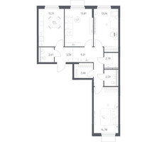 Планировка трехкомнатной(квартира) площадью 78.36 квадратных метров в “ЖК Мытищи Парк”